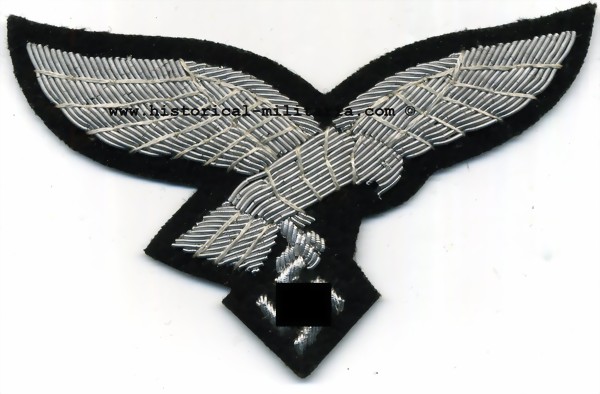 Breast eagle Hermann Goring alu/silver bullion on black - R.I ...